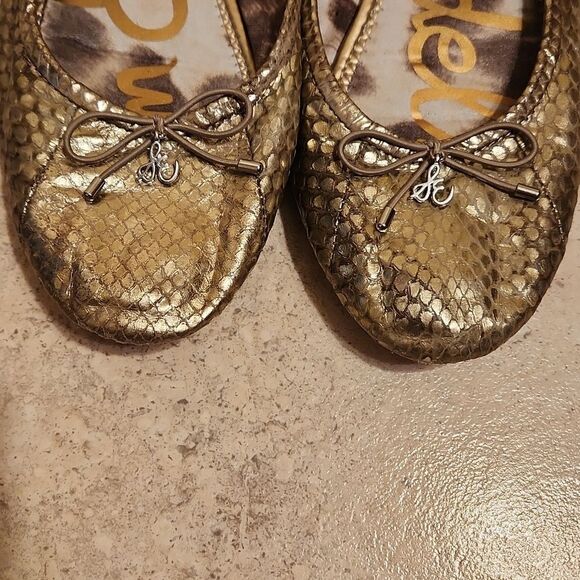Sam Edelman "Felicia" Gold Snakeskin-Print Ballet Flats Size 9.5 - Picture 3 of 11